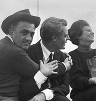 Da sinistra Fellini, Mastroianni e Sofia Loren.