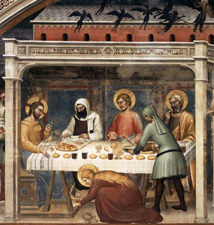 Giovanni da Milano, Cappella Rinuccini, Conversione della Maddalena. Si legge: "Qui Cristo converte la Maddalena e scaccia da lei sette diavoli".
