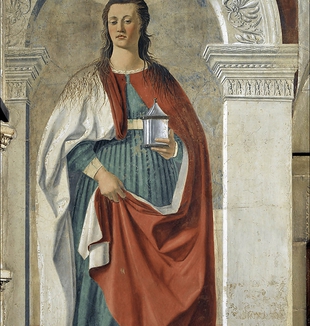 La Maddalena - Piero della Francesca, Arezzo. Una donna bellissima che si è imbattuta nella "cara beltà", quella che soddisfa pienamente la vita. 